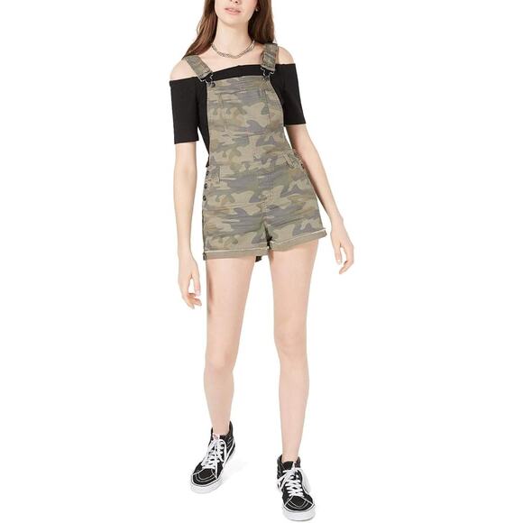 Vanilla Star Camo Short Overalls Small Green Streetwear Utilitycore Festival Y2k - Picture 1 of 7